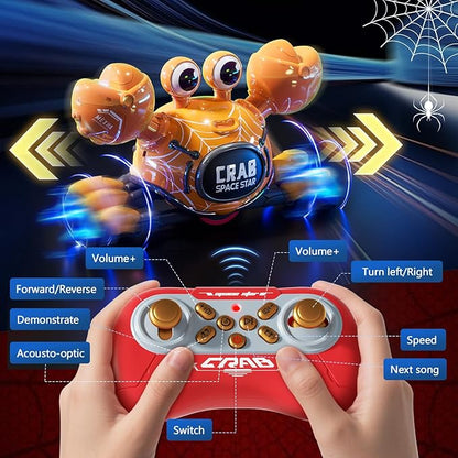 Remote Control Robot Crab ToyRechargeable With LED Lights And Music Fast Crawling 360-Degree Stunt Rotation 2.4GHz RC Robot Toys 3 4 5 6 7 8 9 10 Birthday Gifts For Boys And Girls（Yellow)