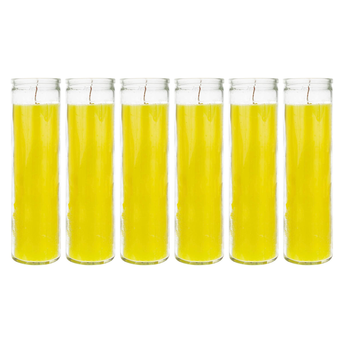 Mega Candles 6 pcs Unscented Yellow 7 Day Glass Container Devotional Prayer Candles, Premium Wax Candle 2 Inch x 8 Inch, Sanctuary, Vigils, Prayers, Blessings, Religious, Memorials, Remembrance