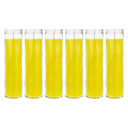 Mega Candles 6 pcs Unscented Yellow 7 Day Glass Container Devotional Prayer Candles, Premium Wax Candle 2 Inch x 8 Inch, Sanctuary, Vigils, Prayers, Blessings, Religious, Memorials, Remembrance