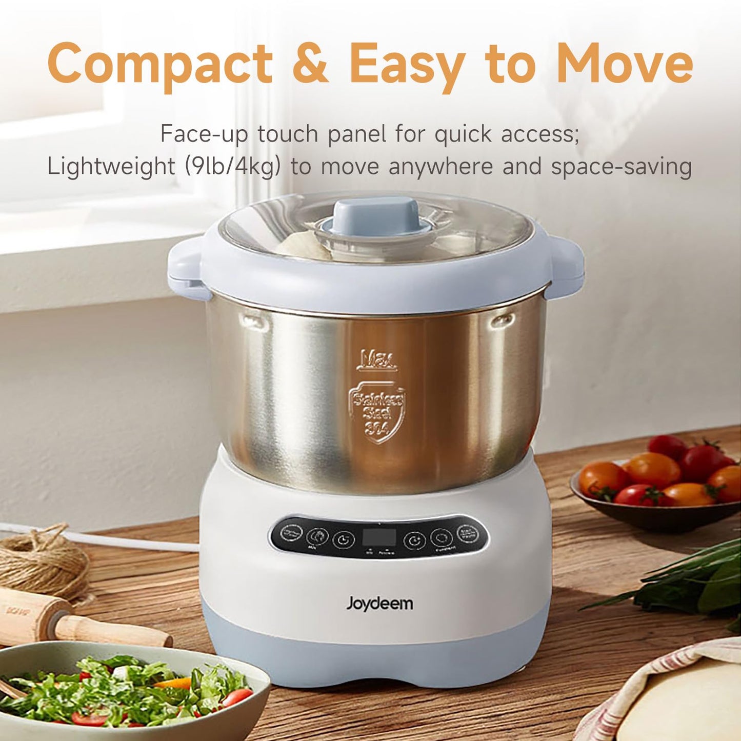 Joydeem Electric Dough Maker with Ferment Function, Microcomputer Timing, Face-up Touch Panel, 7.4Qt, 304 Stainless Steel, JD-HMJ7L