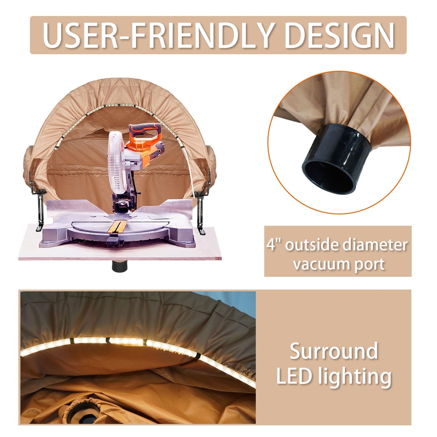 GARVIN Miter Saw Dust Collection Hood with Light, Dust Solution for Table Miter Saw, Chop Saw Hood Dust Collector Attachment, Accessory Holes, with Storage Bag, Fits Most Standard 10" Miter Saws