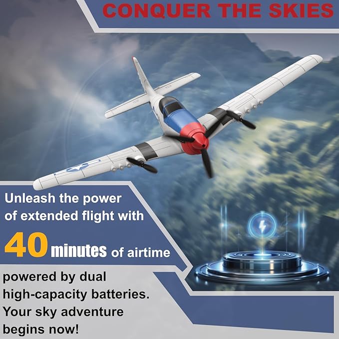 RC Plane for Beginners P51 Remote Control Airplane for Adults 2.4GHz 3 Channel Fighter Featuring 6 Axis Gyro Stabilizer Easy to Fly