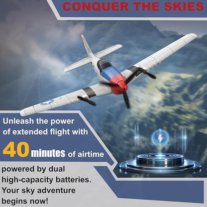 RC Plane for Beginners P51 Remote Control Airplane for Adults 2.4GHz 3 Channel Fighter Featuring 6 Axis Gyro Stabilizer Easy to Fly