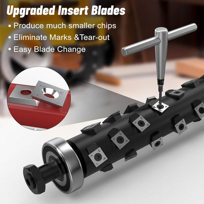 Upgrade 13 Inch Helical Cutterhead Compatible with DW735 DW735X，4 Rows for DeWalt Thickness Planer, Quiet & Efficient， Pre-Installed Bearing, 5 Spare Carbide Blades, Screws & T Wrench