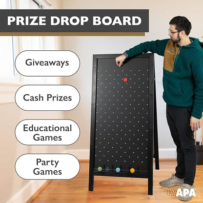 Ilyapa Extra Large Prize Drop Board Game - 28x57 Inch for Events Trade Show &amp Carnival Double Sided Wooden A-Frame Chalkboard Sign Eraser