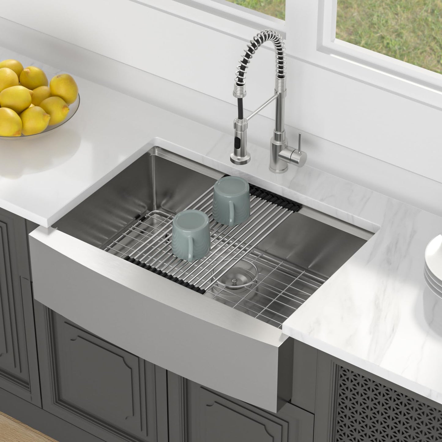 Lordear 30 Kitchen Sink Apron Front 30X22 Inch Farmhouse Sink Workstation 16 Gauge Stainless Steel Single Bowl Handmade Kitchen Farm Sinks Basin, 9" Apron Height