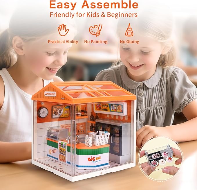 LED Building Blocks for Adults 1:24 DIY Miniature Dollhouse Kits with Roof &amp Dustproof Cover Tiny House Toy Building Sets for Kids Ages 8-12-15 Birthday Hobbies Gift for Men Women Boy Girl