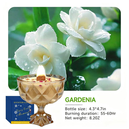 Joo Sko Diamond Bowl Shape Soy Wax Gardenia Scented Candle, Aromatherapy Jar Candles for Home Scented or As a Christmas Holiday Candle Gift for Your Lover(8.2OZ/60Hours Burning)