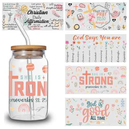 21pcs Cartoon Religious UV DTF Transfer Stickers for Glass Cups, Waterproof Decals, Plastic Self-Adhesive Labels for Bottles and Cups Decoration (Style1-21-Sheet)