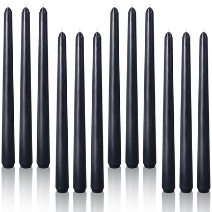Viyffo Taper Candles, 10 Inch, 12 Pack, Velvet Matt Black – Unscented, Dripless & Smokeless Design, Up to 8 Hour Burn – Long Tall Taper Candlesticks for Wedding, Dinner & Home Decor
