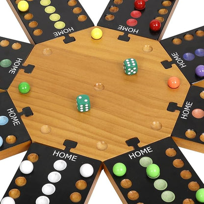 Marble Board GameWooden Board Game for 6-8 PlayersPortable Design Marble Game with 32 Marbles 16 Dice Family Game Night Gift for Kids &amp Adults