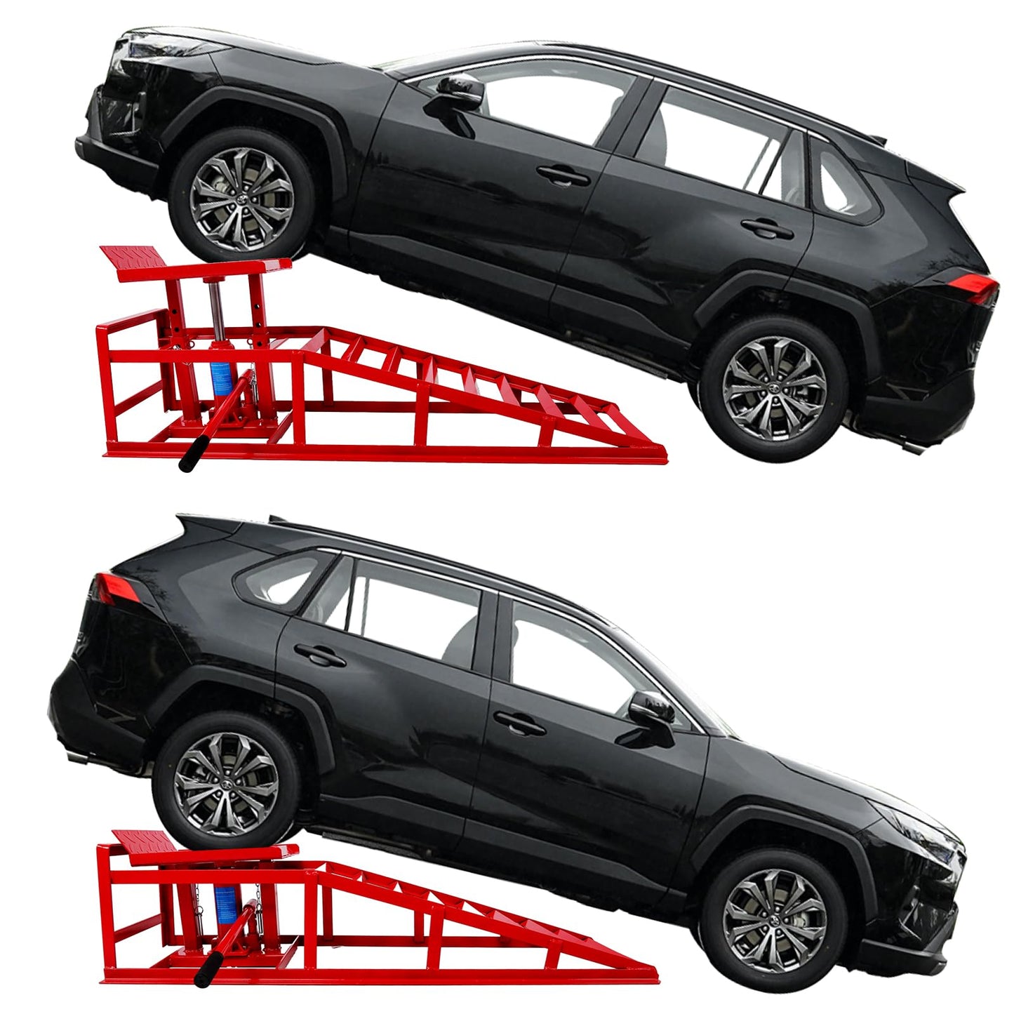 Rovibek 2 Pack Hydraulic Car Ramps, 5t Car Lift Service Ramps, 11000lbs Heavy Duty Steel Car Lift Ramp, Auto Ramps for Changing Oil for Maintenance, Red