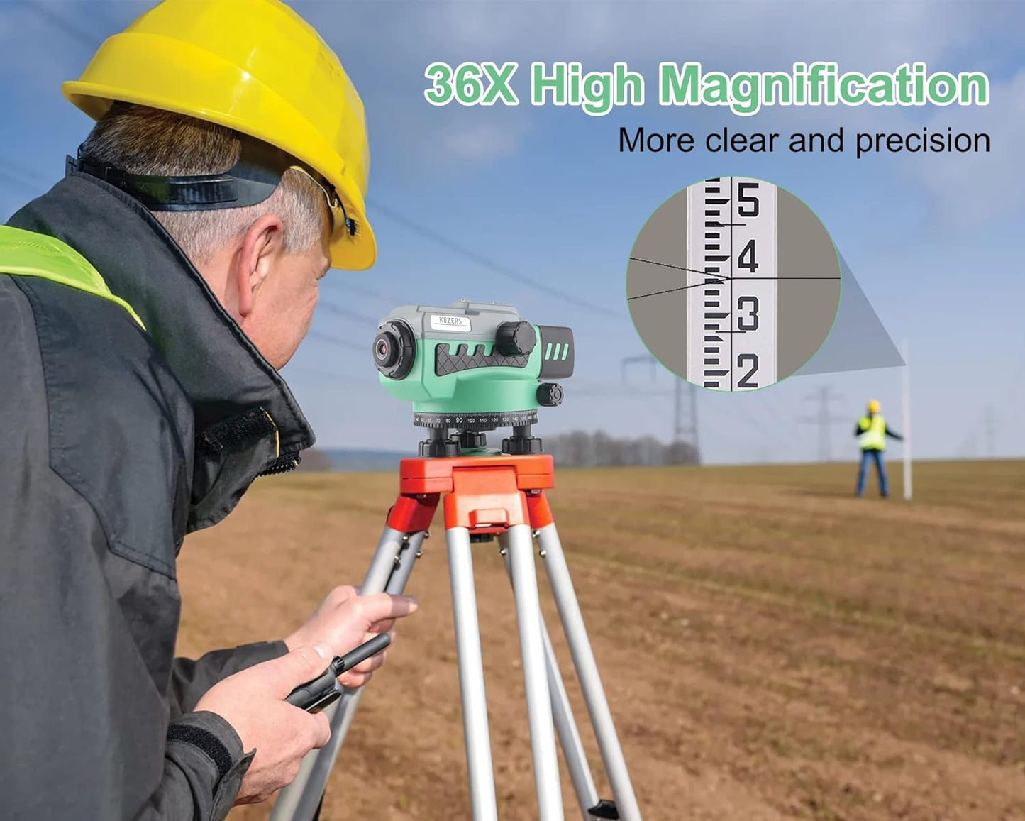 KEZERS 36X Automatic Optical Level Kit with Tripod, High Precision Auto Level, Self-Leveling Tool for Builders, Transit Level Kit with Aluminum Survey Tripod,16FT Grade Rod, Carrying Case