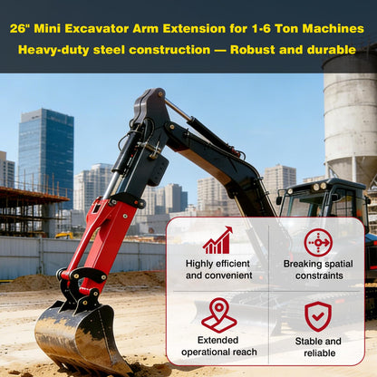 26" Mini Excavator Arm Extension - Heavy-Duty Steel Quick Attach Boom, Fits 1-6 Ton Machines, Extended Reach for Ditch Digging & Trenching, Mini Excavator Accessories