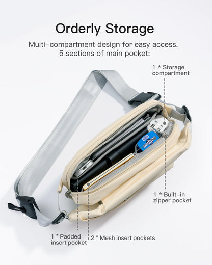 Inateck Sling Bag X, Multi-pocket Crossbody Shoulder Chest Bag with Adjustable Shoulder Strap, Water-resistant Waist Fanny Pack for Men, Women, Travel, Daily Use, Cycling, Hiking, Black, Large