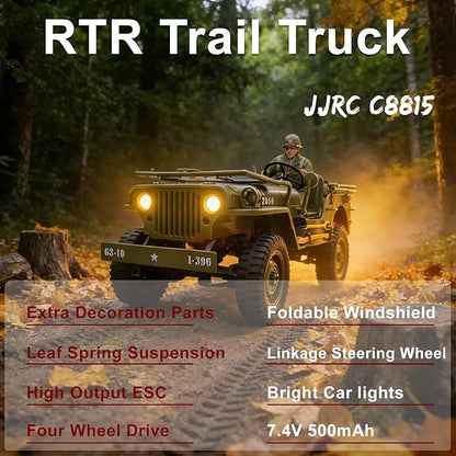 YUCT 1/10 RC Crawler - Military Vehicles Willys MB Jeep 4x4 Army Off Road Trucks for Adults(Camel with Driver Figure &amp Machine Gun)