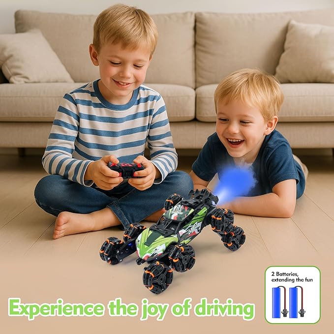8 Wheels Remote Control Car - Birthday Gifts for 6 7 8 9 10 11 12 Years Old Boys Gesture Sensing RC Stunt Car with Lights &amp Spray &amp 360 Degree Flips 2.4Ghz Climbing Toys for Kids Age 6-12