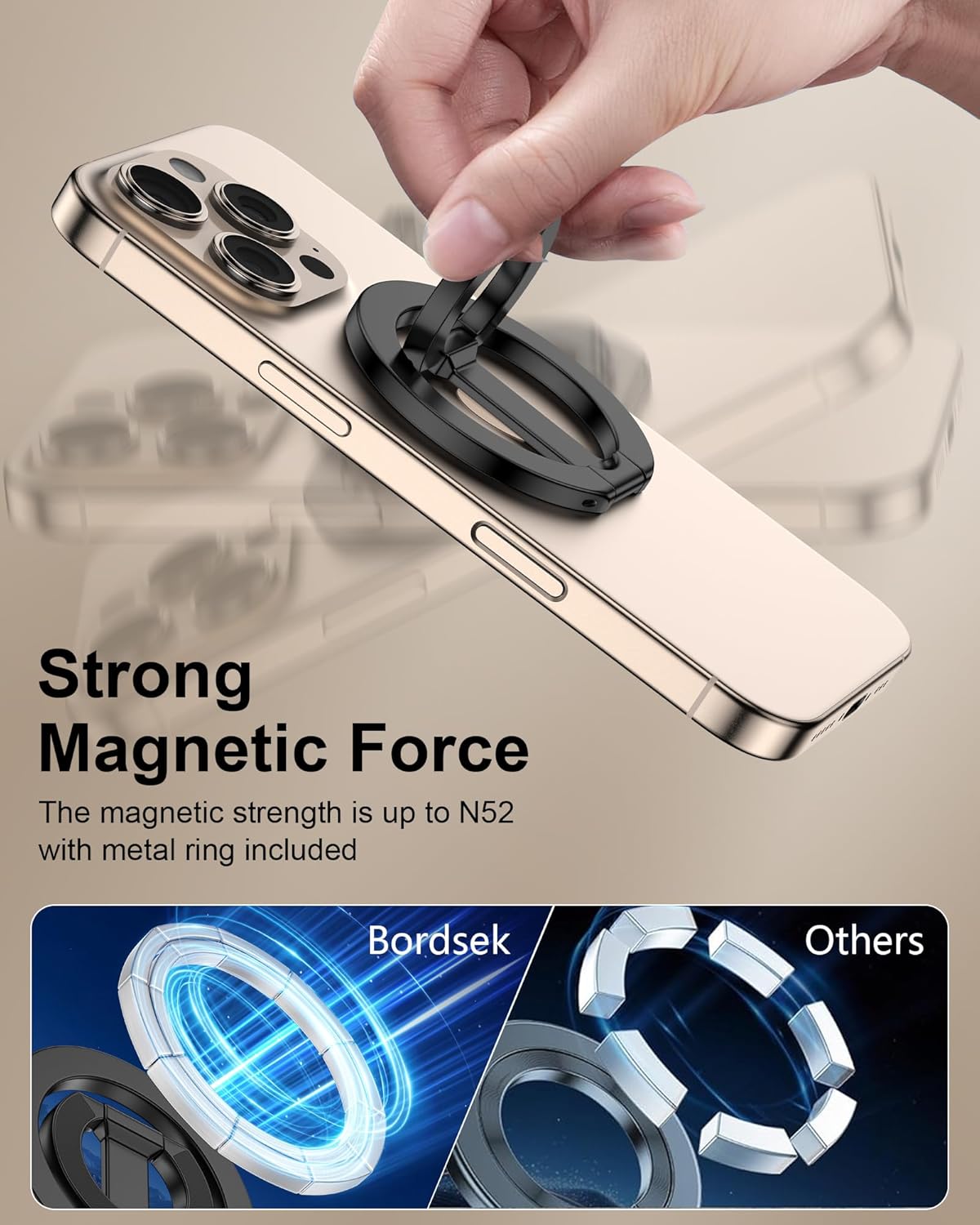 MagSafe Phone Grip Holder Dual-Sided Magnetic Finger Ring Adjustable Kickstand Loop for iPhone 17/16 Pro Max/15 Plus/14 Pro/13 Mini/12, Samsung, Magnet Phone Stand Grip Compatible with Mag Car Mounts