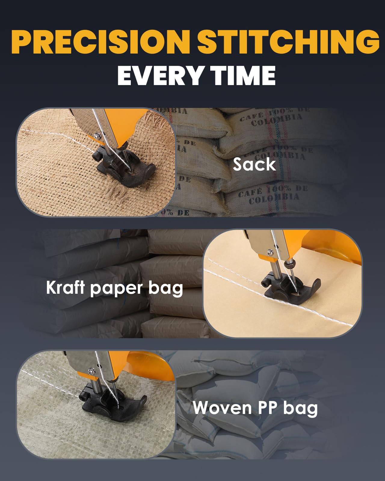 Cordless Bag Sewing Machine for Burlap, Woven Polypropylene & Feed Bags – Rechargeable Lithium Battery Portable Sack Sewer – Heavy Duty Bag Stitcher for Grain, Flour, Rice, Pet Food & Seed Packaging