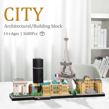 Paris Skyline Architecture Micro Building Blocks Set with Eiffel Tower and The Louvre for Adults Unique Collectible Model Present for Ages of 14+ 3680PCS