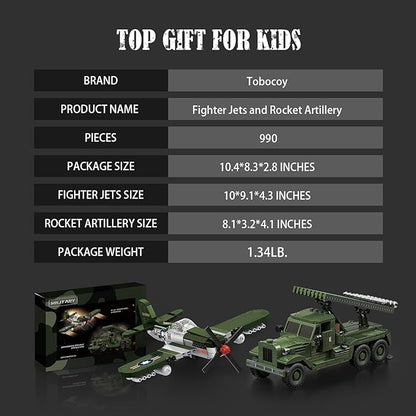 WW2 Military Building Blocks Set Compatible with Lego Includes P-51 Fighter &amp BM-13 Rocket Launcher Creative Military Gift for Boys and Kids Ages 8-12