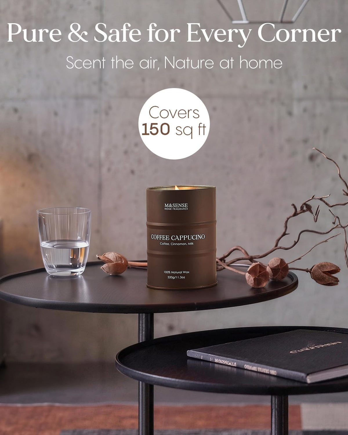 M&SENSE Coffee Cappuccino Scented Candles, Christmas Soy Wax,Christmas Decor Candle 11.3oz 70 Hours Long Lasting Burning, Strong Coffee Aroma Candle Unique Housewarming Appreciation Gifts