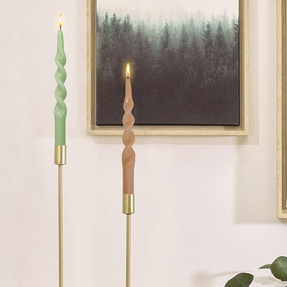 XINAOBAOLUO Spiral Taper Candles Twisted Candlestick 10 Inch Tall Candle Stick Smokeless Wax Candle Unscented Long Candles for Home Decoration Holiday Wedding Party, Brown & Green