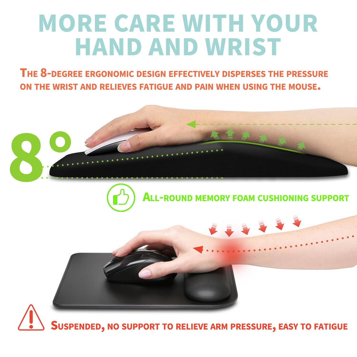 Kuosgm Large Ergonomic Mouse Pad Wrist Support, Carpal Tunnel Pain Relief Mousepad Wrist Rest, Wrist Pad for Mouse with Gel Memory Foam for Computer & Wireless Mouse(Black, 13x8 inch)