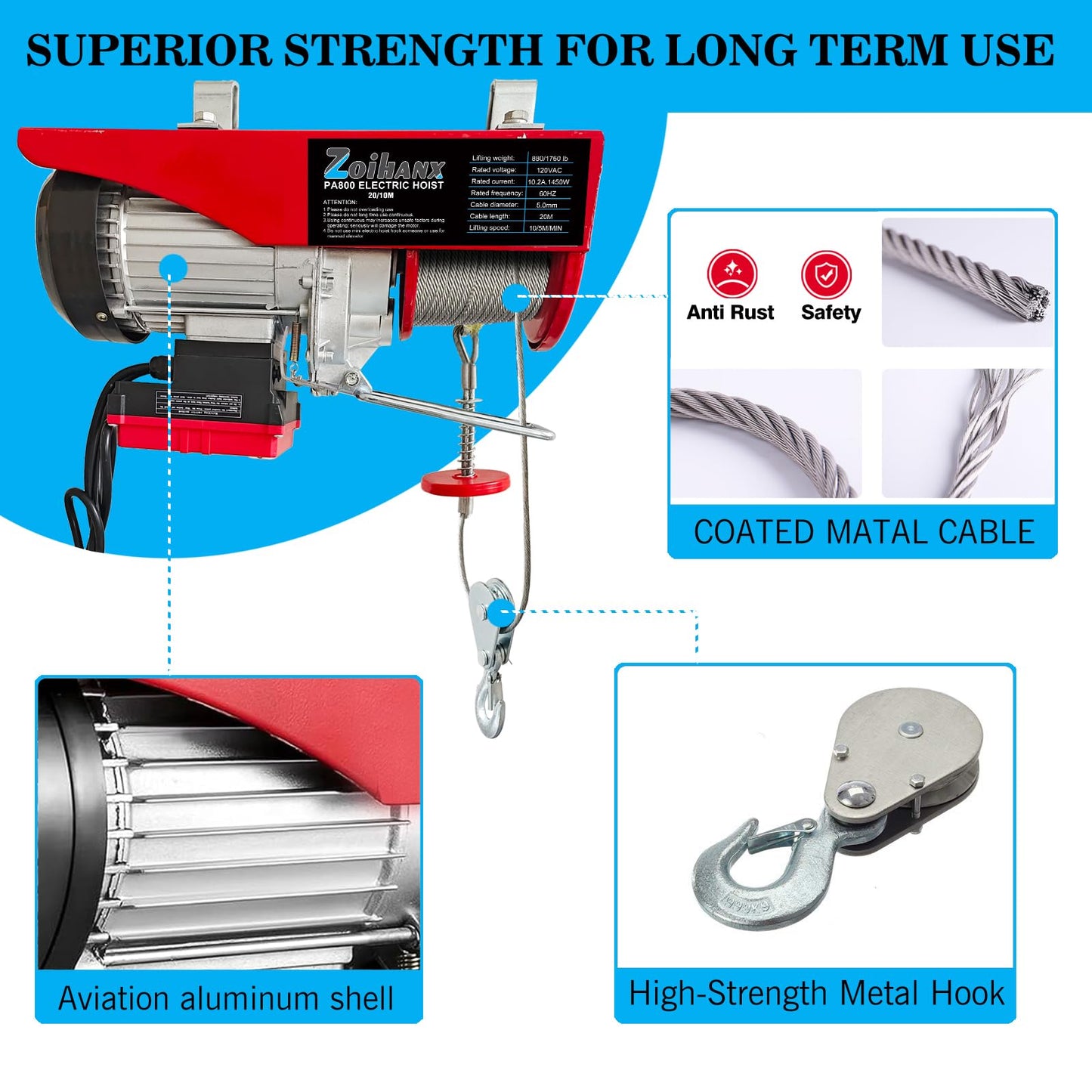2 in 1 Electric Hoist,440 lbs Attic Lift Electric Hoist 110 Volt with Remote Control,16ft/33ft Lifting Speed,328ft Wireless/Wire Electric Hoist Winch for Garage,Warehouse,Factory,Construction Site
