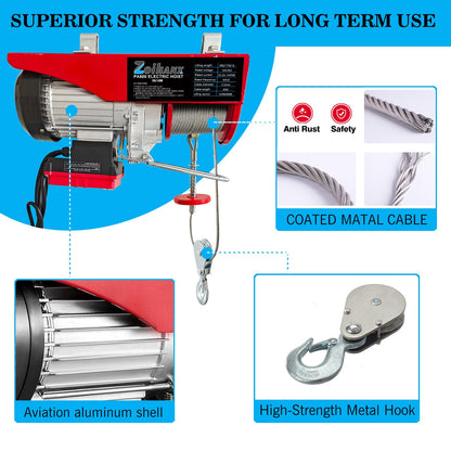 2 in 1 Electric Hoist,440 lbs Attic Lift Electric Hoist 110 Volt with Remote Control,16ft/33ft Lifting Speed,328ft Wireless/Wire Electric Hoist Winch for Garage,Warehouse,Factory,Construction Site