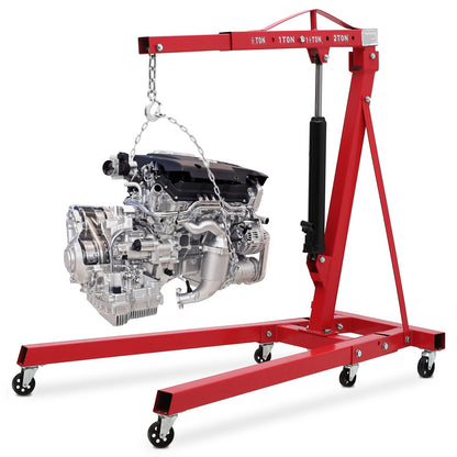 GarveeTech 2 Ton Hydraulic Engine Hoist, 4400 LBS Folding Picker Hoist, 6 Casters and Lever Heavy-Duty Hoists for Garage Auto Repair (Red)