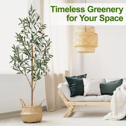 Keeplush 5ft Artificial Olive Tree, Fake Olive Tree with 420 Lifelike Olive Leaves and 30 Fruits, Faux Olive Silk Plants with Natural Wood Trunk in Pot for Living Room Bedroom Office Decor 2packs