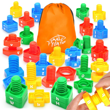 Letters Learning Matching Game | Preschool Toys Set for Toddlers | 26 Alphabet Learning Toys with 52 pcs Nuts and Bolts Sorting & Stacking Toys, ABC learning Educational Montessori Toy for Kids