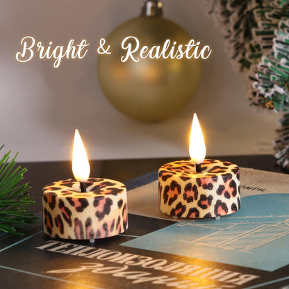 Eywamage Leopard Flameless Tealights with Remote Batteries, Flickering Cheetah LED Tea Votive Candles Set of 12