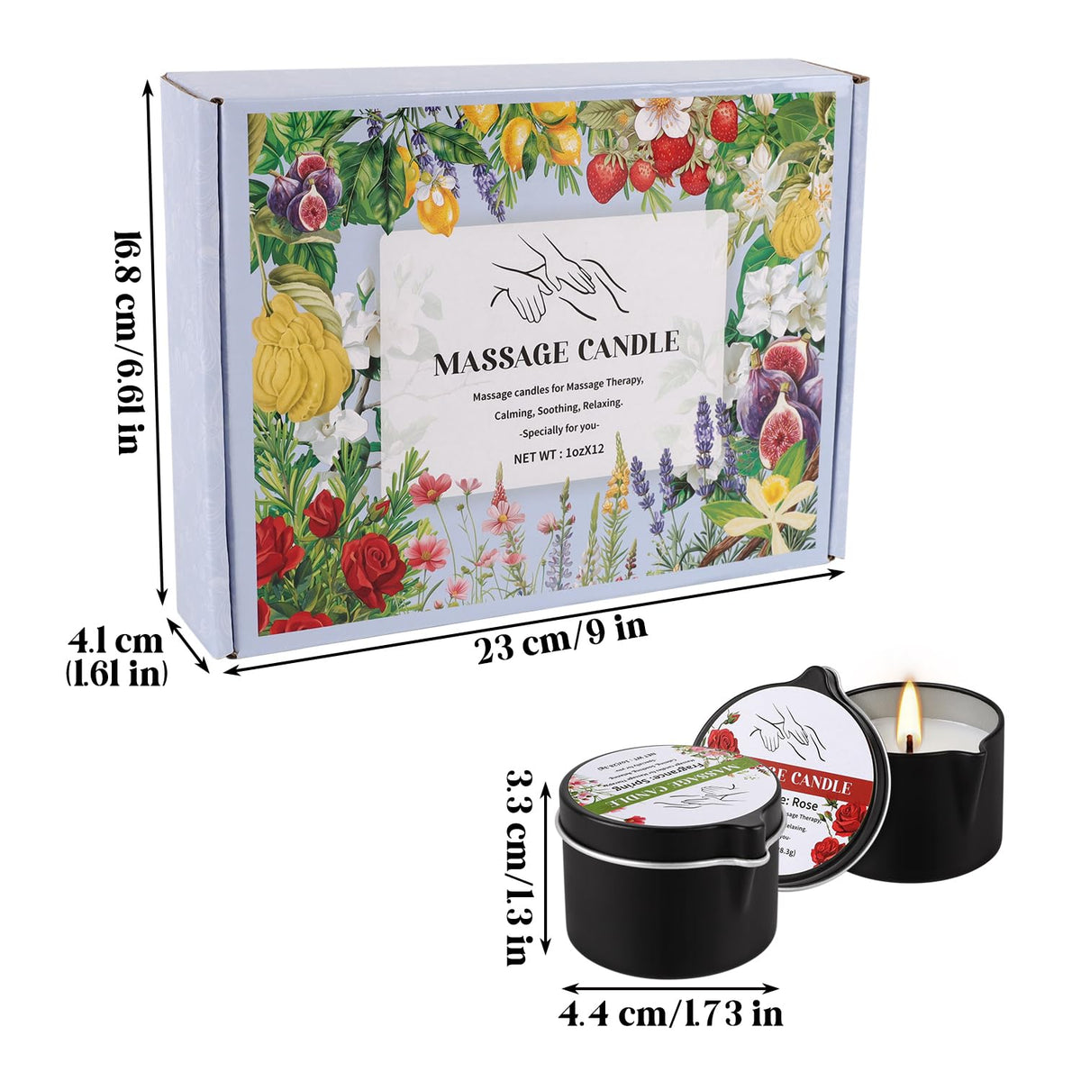 12pcs Massage Oil Candle,Moisturising Natural Soybeans Gift Sets,1oz Low Temperature Body Oil Scented Candles for Home Spa & Relaxation