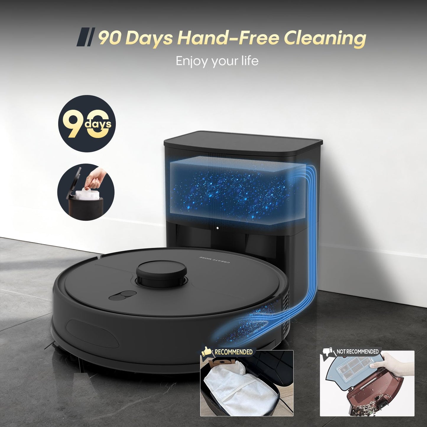 Bagotte Robot Vacuum and Mop with 6000Pa, Robotic Vacuum Self-Emptying with 90 Days Hands-Free,LiDAR Navigation,Fast Home Mapping for Pet, Hard Floors, Carpet