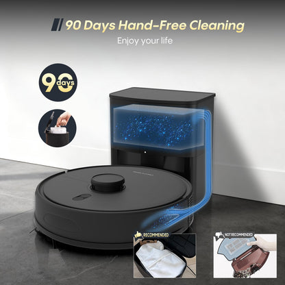 Bagotte Robot Vacuum and Mop with 6000Pa, Robotic Vacuum Self-Emptying with 90 Days Hands-Free,LiDAR Navigation,Fast Home Mapping for Pet, Hard Floors, Carpet