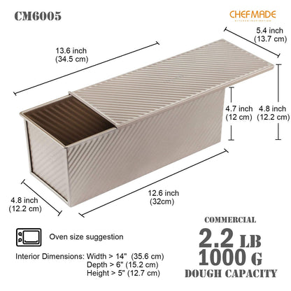 CHEFMADE Loaf Pan with Lid,Commercial Pullman Bread Pan 2.2Lb Dough Capacity,Non-Stick Bakeware Carbon Steel Bread Toast Mold with Cover for Baking Bread (Champagne Gold)