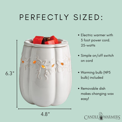 Candle Warmers Etc. Illumination Fragrance Warmer- Light-Up Warmer for Warming Scented Candle Wax Melts and Tarts or to Freshen Room, White Pumpkin