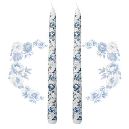 Blue and White Porcelain Taper Candles 10 Inch Print Candle Handmade Unscented Peony Pattern Long Candles 2 Pack Twisted Candlesticks for Wedding Home Decoration Gifts