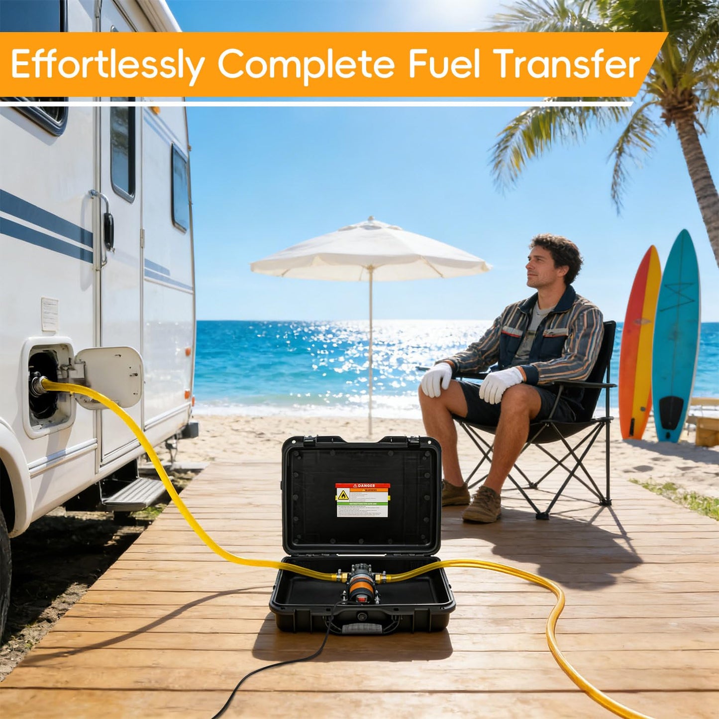 Steauty 12V Fuel Transfer Pump Set, Moves Up to 120 Gallons of Gas or Diesel Per Hour with 80W DC Motor & Upgraded Carrying Case for Vehicles, Boats, Equipment, Gasoline, Diesel (80W RPro Kit)
