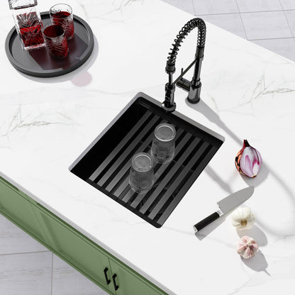 Lonsince Black Bar Sink Undermount,Small Bar & Prep Sinks,16 Gauge Stainless Steel Bar Sink with Workstation for Wet Bar Area,Special Offset Drain Design (16" X 18")