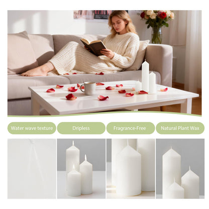 Veiuwa 6 Pcs White Pillar Candles Bulk Set，2x3 2x6 2x8 Inch - 2 Each Size，Hurricane Candles，Dripless Unscented Smokeless，Gives You a Better Atmosphere When Organizing an Event Party.