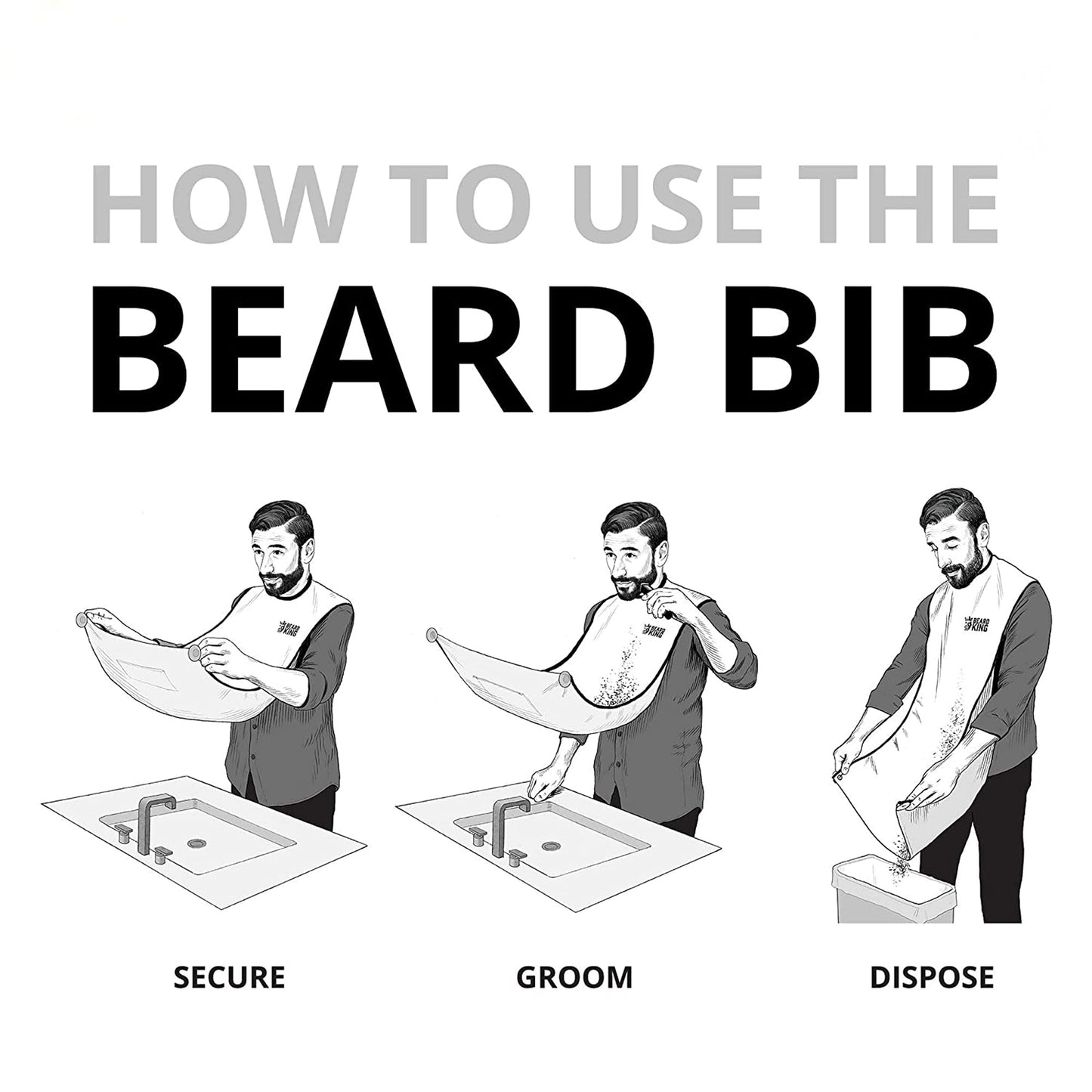 BEARD KING Beard Bib Apron - Shaving Set for Dad - As Seen on Shark Tank - Men's Hair Catcher for Shaving - Grooming Accessories, Black