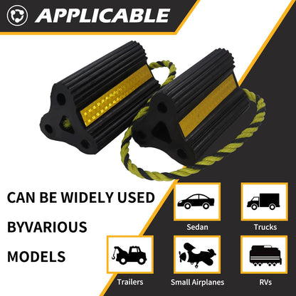 Wheel Chocks for RV Trailer Camper Truck Car, [2pair/4pack with Rope] Versatile Rubber Chocks Block Stopper for Tire with Reflective Strips, Utility Boat Travel Trailer Camper RV Accessories Must