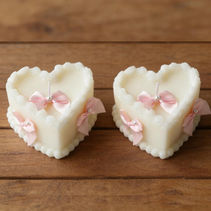 SRCVYLT 2 Pcs Bow Heart Scented Candle Set Rose Fragrance Soy Wax Scented Candle with Fixed Bow Decor for Valentine's Day Party Bedroom Room Table