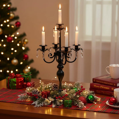 2Pcs Candelabras Centerpieces for Tables, 20" Tall Candlestick Holder for Taper Candles, 5 Arm Crystal Candelabra Candle Holder for Wedding Centerpiece Decor Party Event Reception Decoration (Black)
