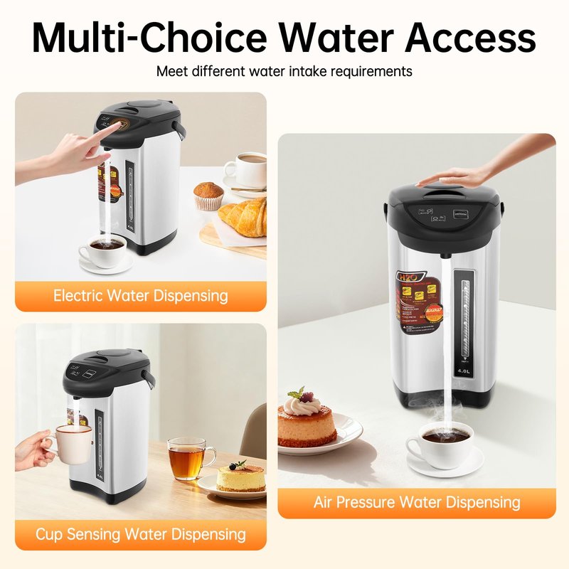Water Boiler & Warmer, 750W 4L Electric Stainless Steel Water Boiler with 3 Dispensing Modes and Filter Mesh, Water Kettle Daily Use