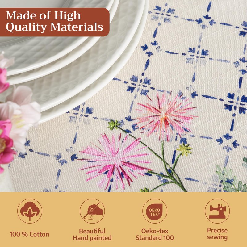 Maison d' Hermine Table Cloth Rectangle Table 100% Cotton 60 x 90 Inches Tablecloth Reusable Decorative for Dining Kitchen Room Farmhouse Home Gifts for Mothers Day Spring Summer - Faience