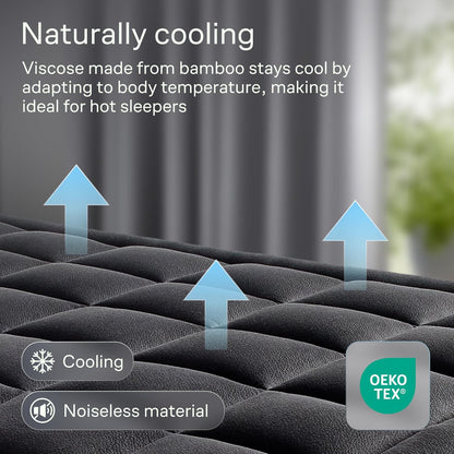 Niagara Sleep Solution Full Size Mattress Topper - Ultra Soft Bamboo Pillow Top for Back Pain Relief | Naturally Cooling, Black